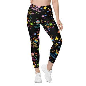 Fierce Pulse Happy Birthday Black Printed Leggings Small